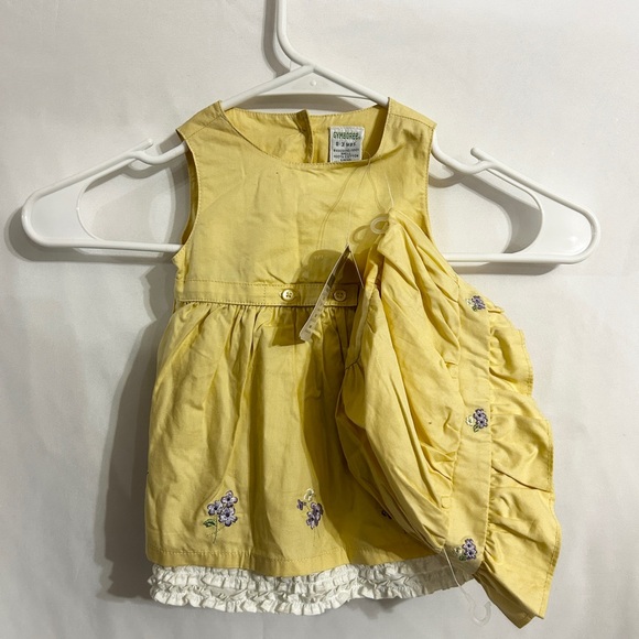 Vintage Gymboree Yellow Baby Dress with Floral Embroidery and matching hat - Picture 1 of 5
